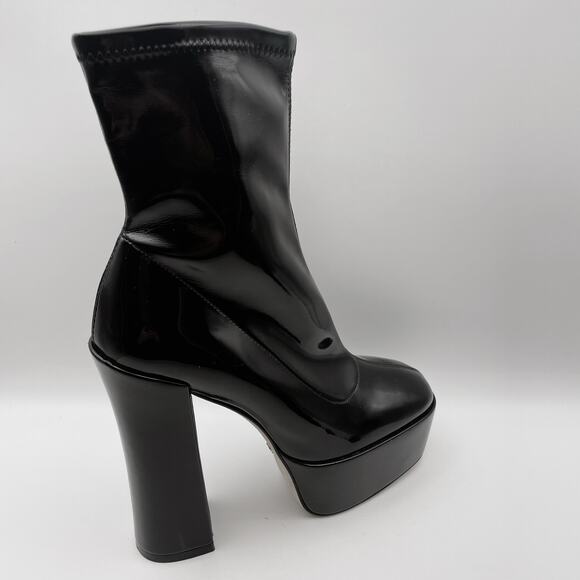 Stuart Weitzman Skyhigh 145 Platform Bootie US 8.5 Black Vinyl Pull On NWOB - Picture 12 of 14